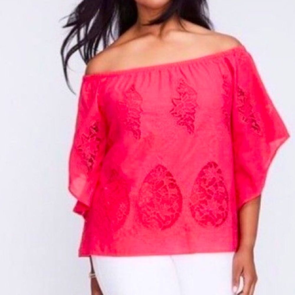 Lane Bryant‎ pink eyelet lace blouse